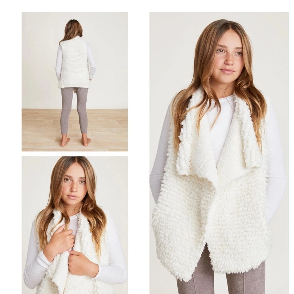 Barefoot Dreams CozyChic Youth Loop Fringe Cascading Cream Vest Jacket Sz 12/14